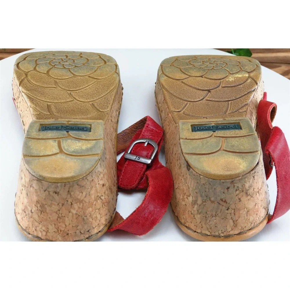 Josef Seibel Sz 40 M Red Ankle Strap Leather Women Sandals_7